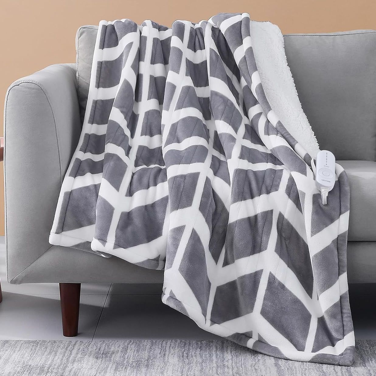 Ventimi Electric Blanket Heated Throw, 50" X 60" Heated Blanket With 5 Heat Levels &amp;amp; 3 Hours Auto Off, Fast Heating Blankets With Etl &amp;amp; Fcc Certification, Grey