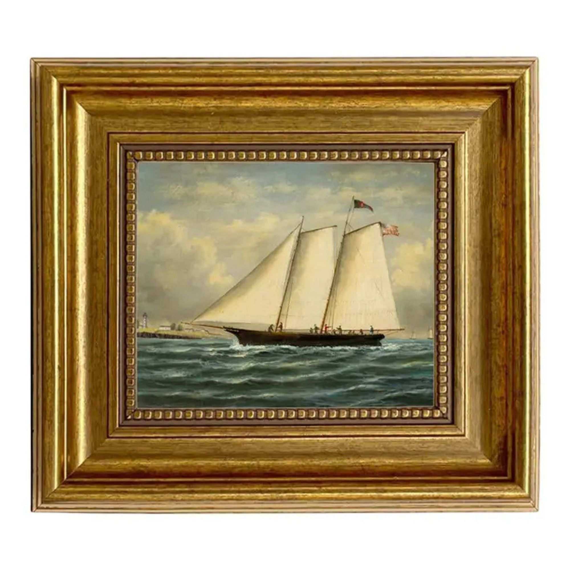 America First Winner America Cup Framed Oil Painting Print on Canvas in Antiqued Gold