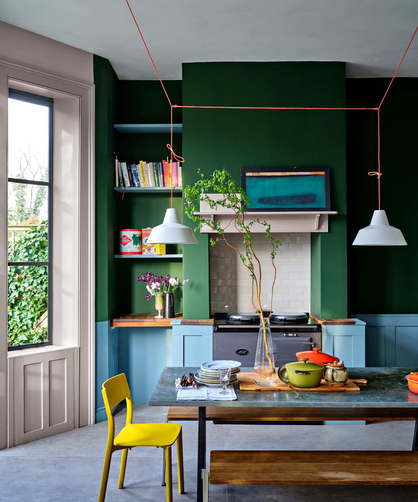 A living room painted in F&amp;amp;B Beverly No.310 and Selvedge No.306