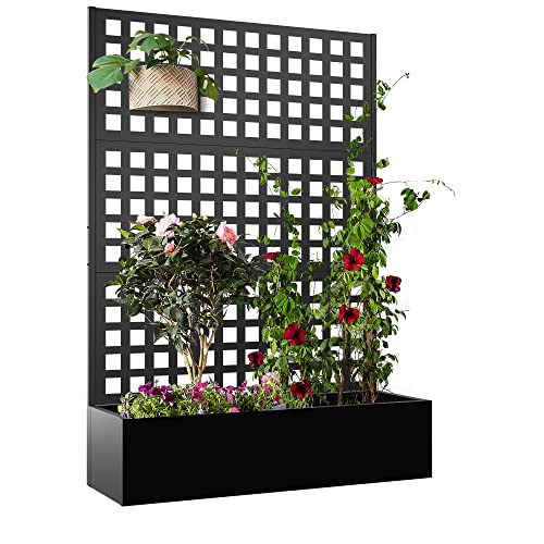 Elevens Metal Planter With Trellis, Trellis With Planter Box &amp;amp; Privacy Screen, Outdoor Raised Garden Bed for Climbing Plants, Trellis Planter Box With Drainage Hole (71"x47"x16")